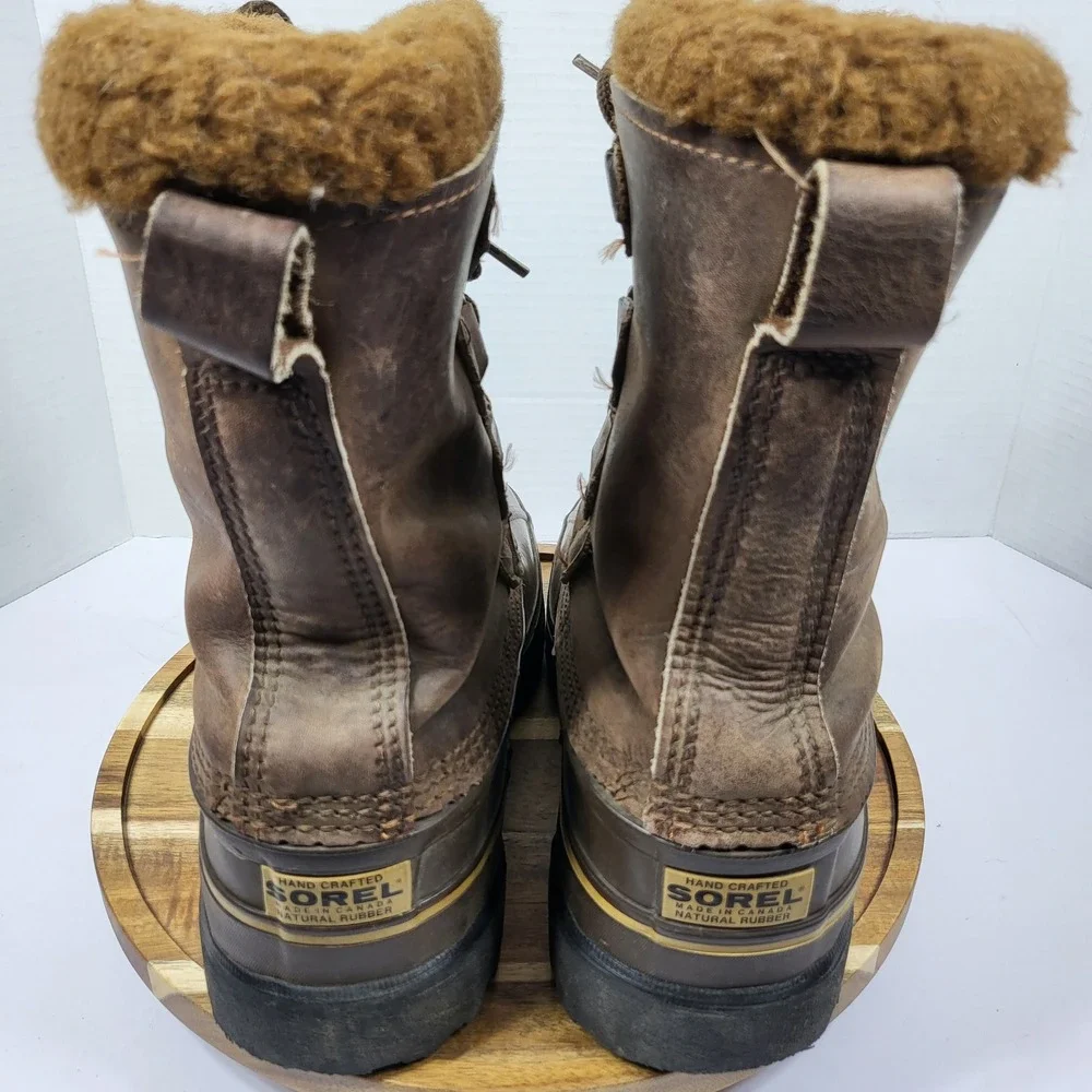 Sorel Caribou Boots Women 8 Brown Leather Waterproof Snow Made in Canada Vintage